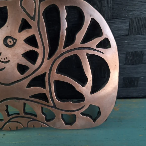 Vintage Cat Hot Pad Trivet Copper Kitchen Decor Pot Holder - Picture 15 of 16